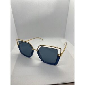 Boucheron BC0067S Designer Sunglasses‎ Blue Frame Gold Trim Square Oversized